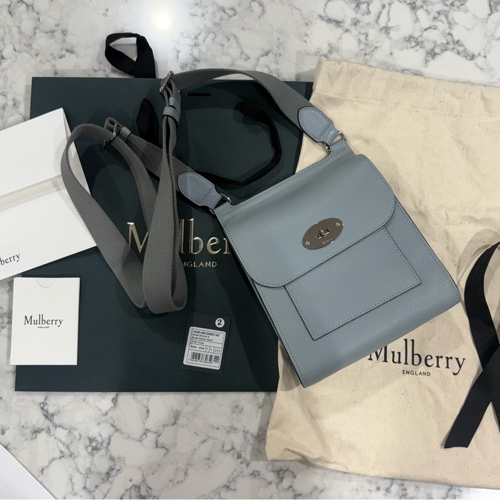 Mulberry Small Antony Powder Blue/grey Leather Crossbody Bag brand new.